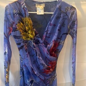 🌺 Fuzzi Floral Mesh Wrap Top – Size Large